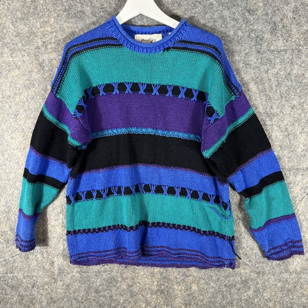 Jessica Tierney Women Sweater MED Colorblock 90s Vintage Heavy Knit‎ Multi Color